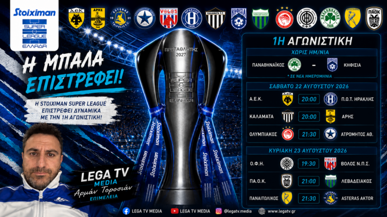 Σέντρα στη Stoiximan Super League-Όλο το πρόγραμμα της 1ης αγωνιστικής