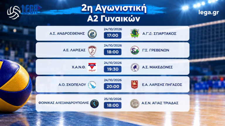 2η αγωνιστική στην Α2 Volley Γυναικών